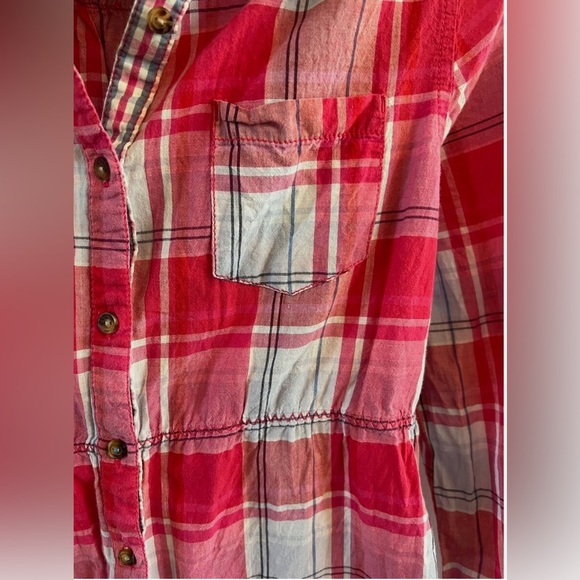 H&M LOGG Top Shirt Youth Girls Red and Blue Collared Button Up Tunic - Picture 2 of 6